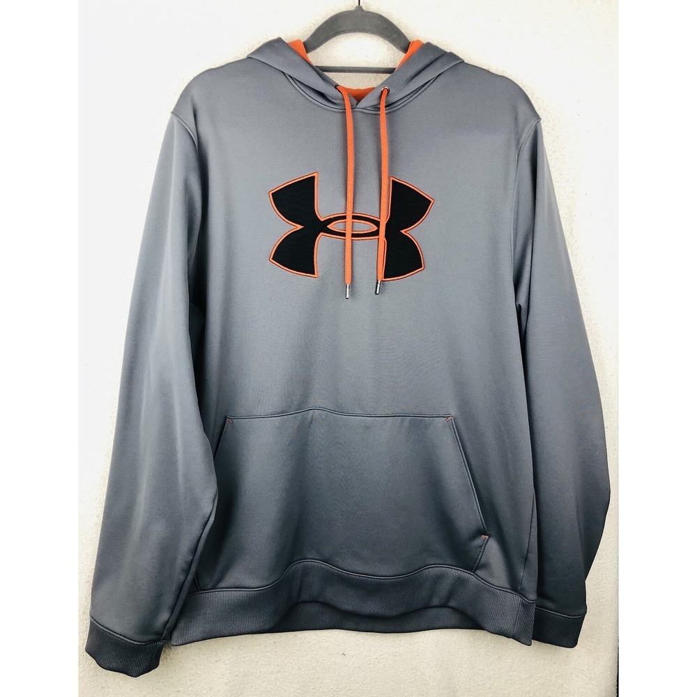 Under Armour Mens M Loose Hoodie Storm Gray Orange Pullover Logo Sweatshirt